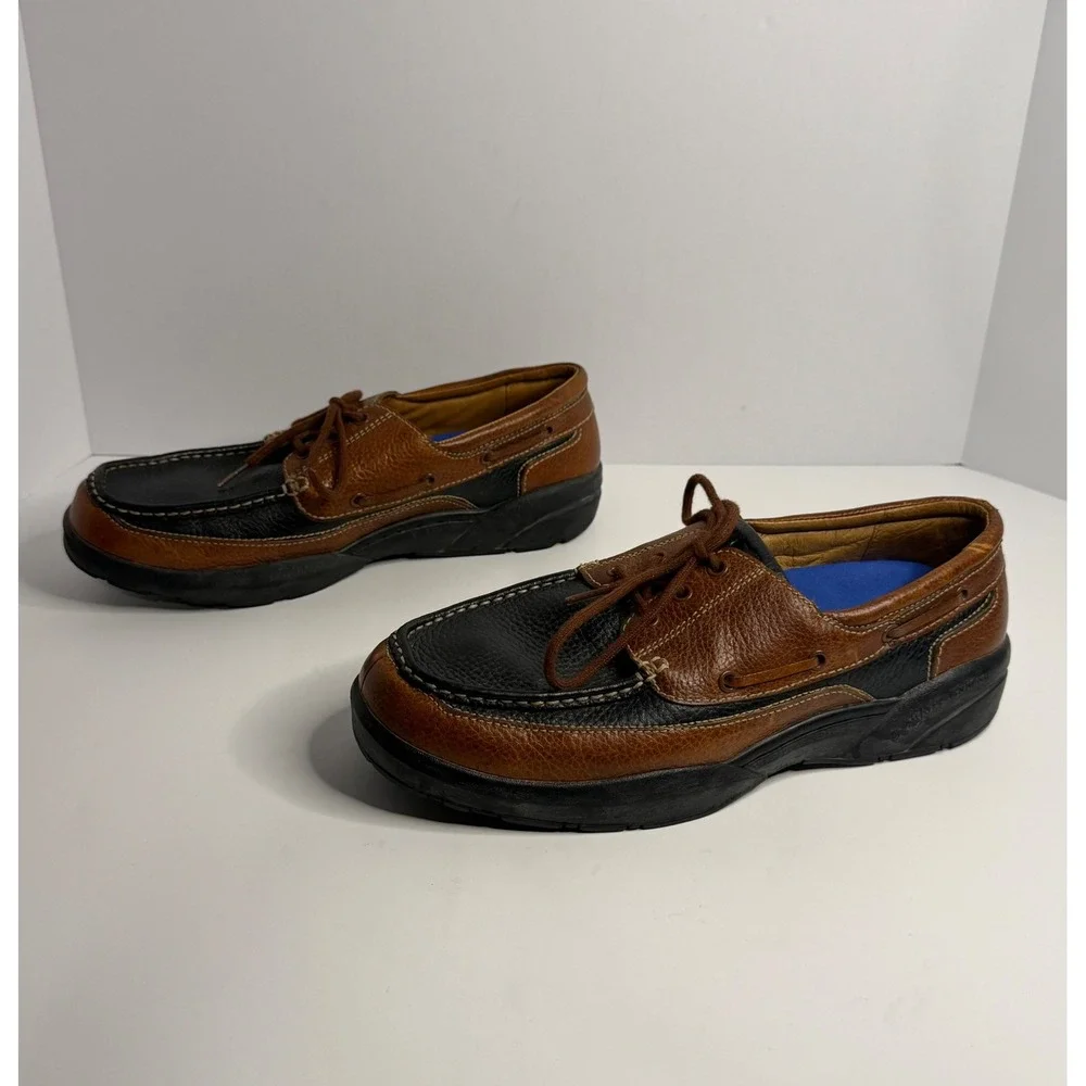 Dr. Comfort Patrick Mens Boat Shoes Brown Black Leather Orthopedic 13W 8560